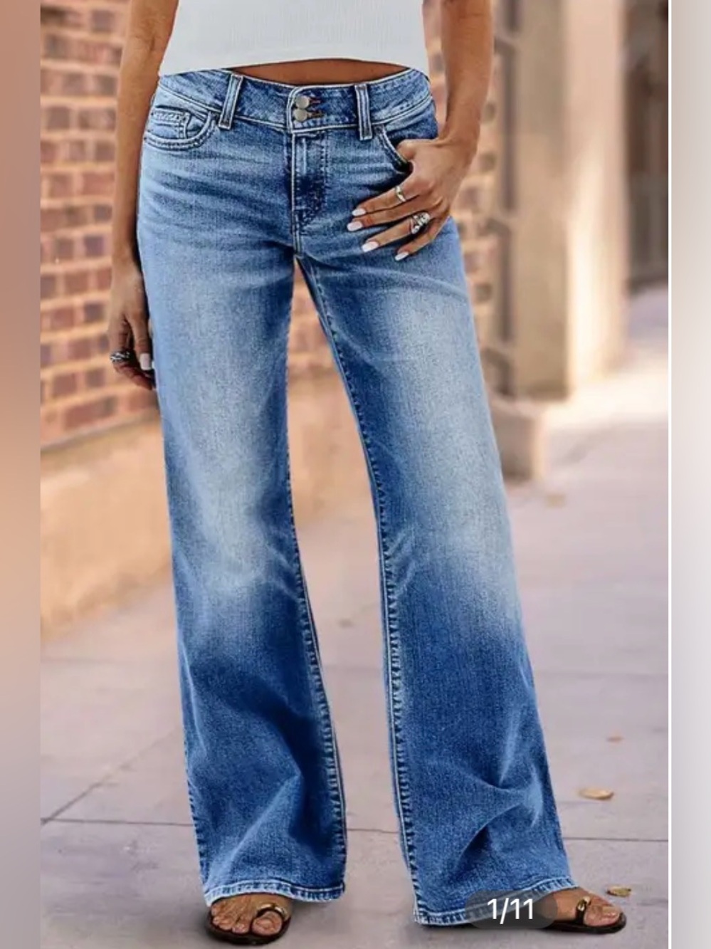 Flamingals Wash Dual Button Mid Waist Straight Leg Jeans
